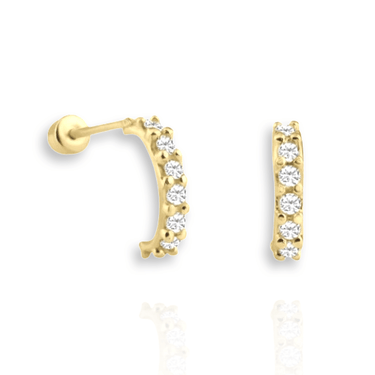 Solid Gold Half Hoop CZ Earrings